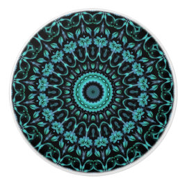 Dark Turquoise Floral Mandala Keramikknauf