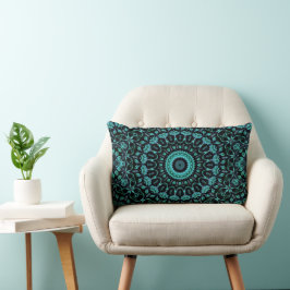 Dark Turquoise Floral Mandala Lendenkissen