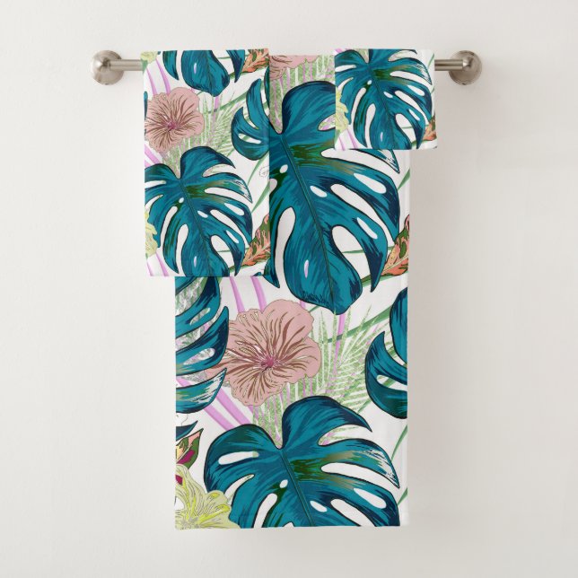 Dark turquoise monstera, delicate peach and yellow (En situation)