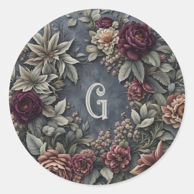 Dark und Moody Floral Runder Aufkleber (Vorderseite)