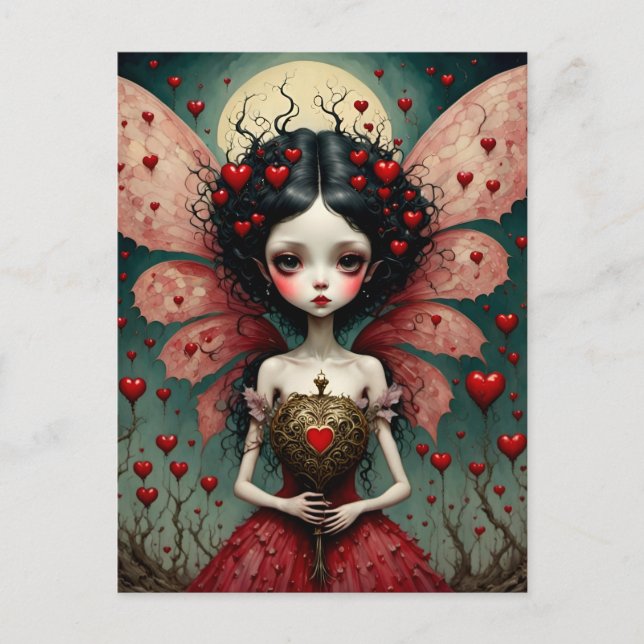 Dark Valentine Fairy Gold Heart Wand Postkarte (Vorderseite)