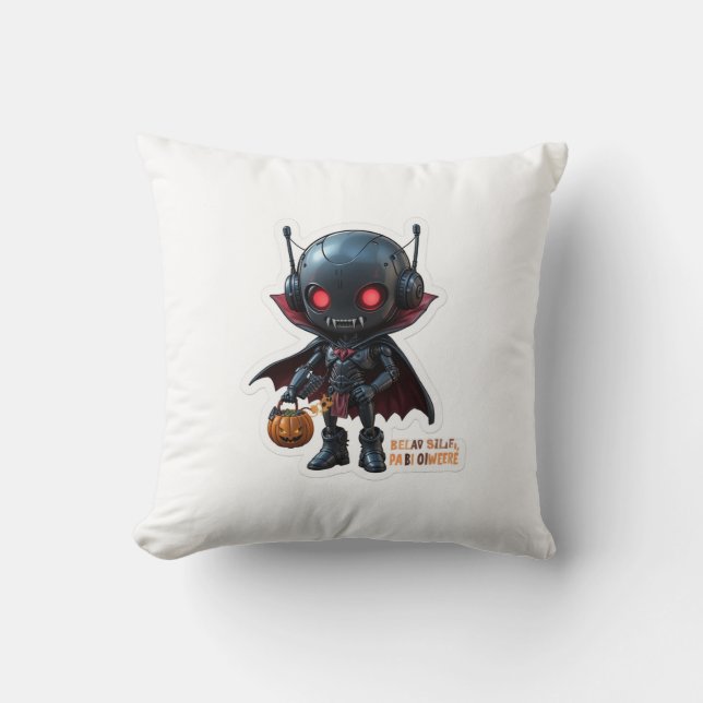 Dark Vampire Robot Halloween Creepy Niedlich Sci-F Kissen (Vorderseite)
