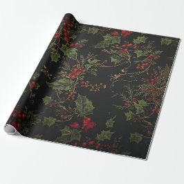Dark Victorian Crimson Berries & Gold Vine Wrappin Geschenkpapier