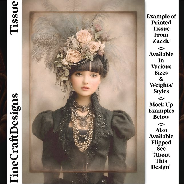 Dark Victorian Fashion, Feathers DX8L Decoupage Seidenpapier (Von Creator hochgeladen)