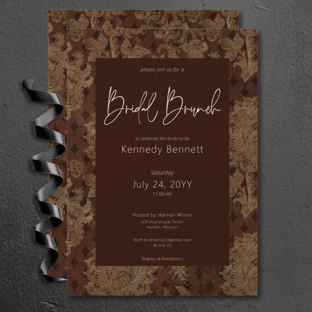 Dark Viktorianisch Burgundy Damask Bridal Brunch Einladung (Dark Victorian Burgundy Damask Bridal Brunch Invitation)