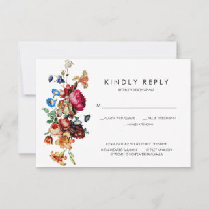 Dark Vintag Floral Wedding RSVP w/Meal Choice Karte
