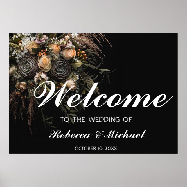 Dark Vintag Floral Wedding Welcome Poster (Vorne)