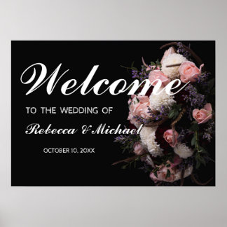 Dark Vintag Floral Wedding Welcome Poster