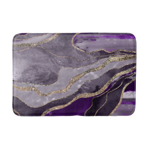 Dark Violet Marble Agate Gold Glitzer Glam #1 Badematte