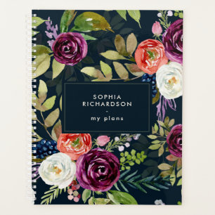 Dark Watercolor Floral Boho Muster Planer