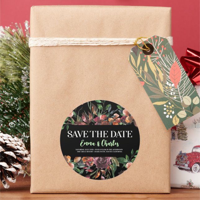 Dark Wild Blume Save the Date Runder Aufkleber (Feiertag)