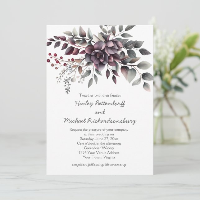 Dark Wine, Dusty Lavender, Dusty Purple, Sage | Einladung (Stehend Vorderseite)
