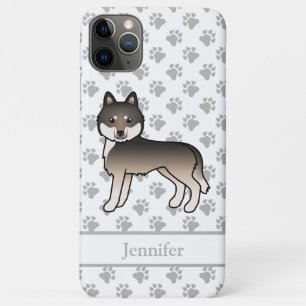 Dark Wolf Gray Siberian Husky Cartoon Dog & Name Case-Mate iPhone Hülle