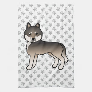 Dark Wolf Gray Siberian Husky Niedlich Cartoon Dog Geschirrtuch