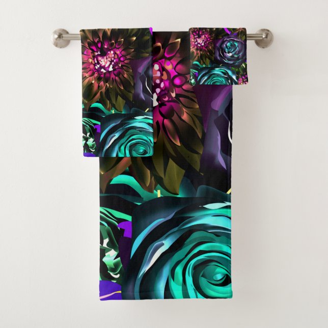 Dark Wonderland Bold Glamour Floral Blume Badhandtuch Set (Insitu)