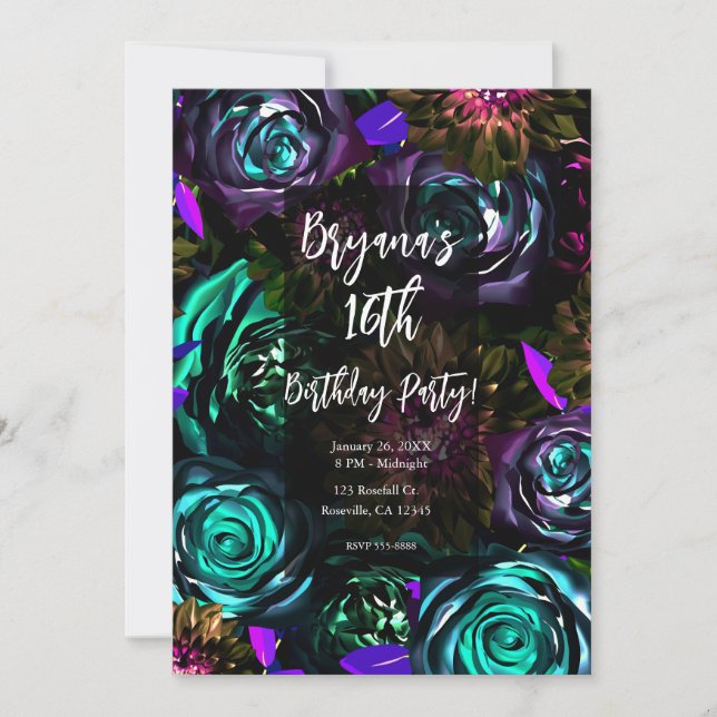 Dark Wonderland Bold Glamour Floral Blume Party Einladung (Vorderseite)