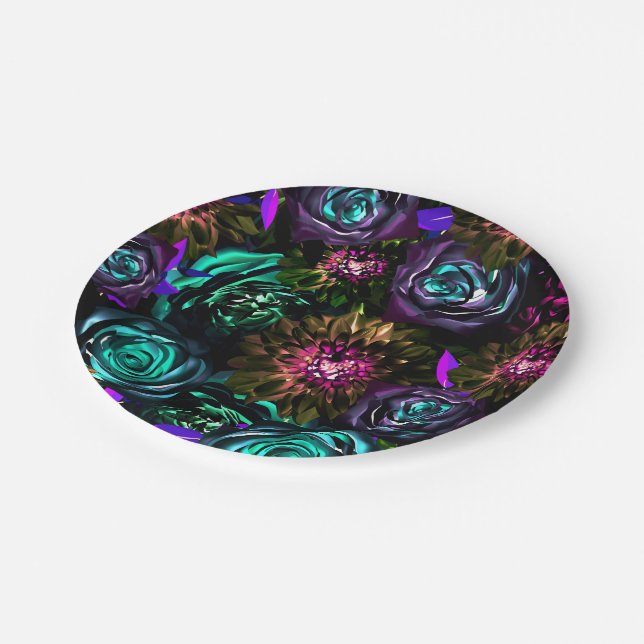 Dark Wonderland Bold Glamour Floral Blume Party Pappteller (Schrägansicht)