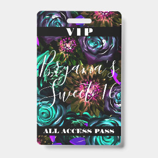 Dark Wonderland Bold Glamour Floral Sweet 16 VIP Ausweis