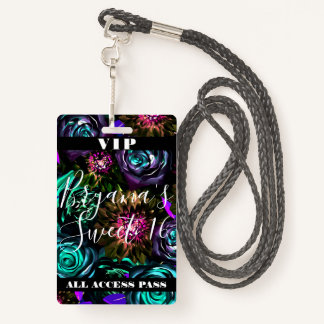 Dark Wonderland Bold Glamour Floral Sweet 16 VIP Ausweis