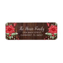 Dark Wood Christmas Poinsettia Holly Berry Label
