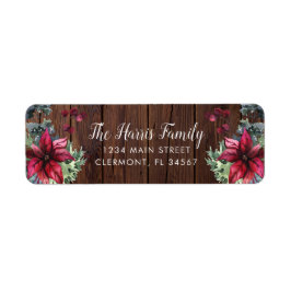 Dark Wood Red Poinsettia Holly Berries Label