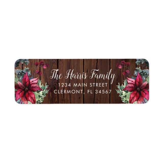 Dark Wood Red Poinsettia Holly Berries Label (Vorne)