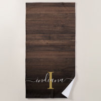 Dark Wood Rustic Wood Monogram Script Name Initial