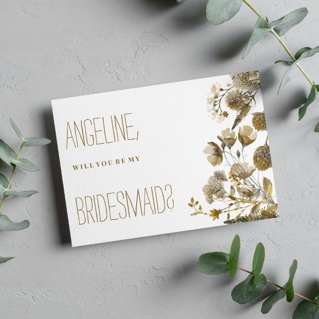 Dark yellow ivory white brown floral Bridesmaid Einladung (Dark yellow ivory white brown floral Bridesmaid )