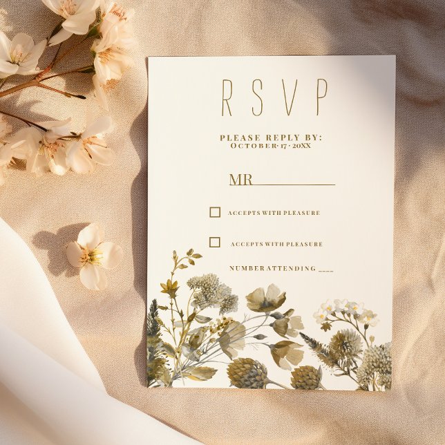 Dark yellow ivory white brown floral RSVP Einladung (Dark yellow ivory white brown floral RSVP )