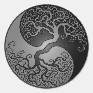 Dark Yin Yang Tree Runder Aufkleber