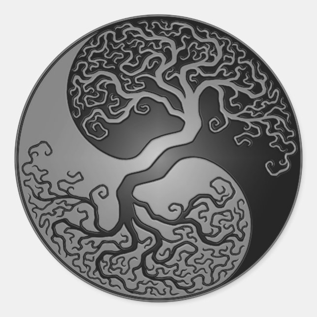 Dark Yin Yang Tree Runder Aufkleber (Vorderseite)