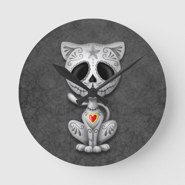 Dark Zombie Sugar Kitten Runde Wanduhr (Vorderseite)