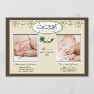 Darling 12x18 Twin Boy/Girl Taupe Geburtsankündigu Ankündigung
