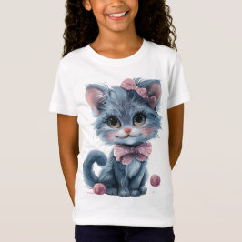 Darling Blue Kitten mit Playful Pink Bows T-Shirt