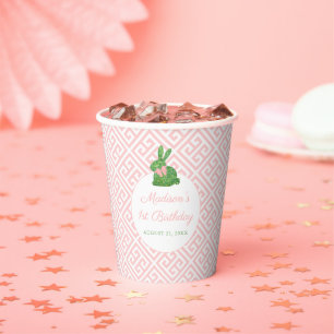 Darling Boxwood Bunny Pink Green Baby Girl Party Pappbecher