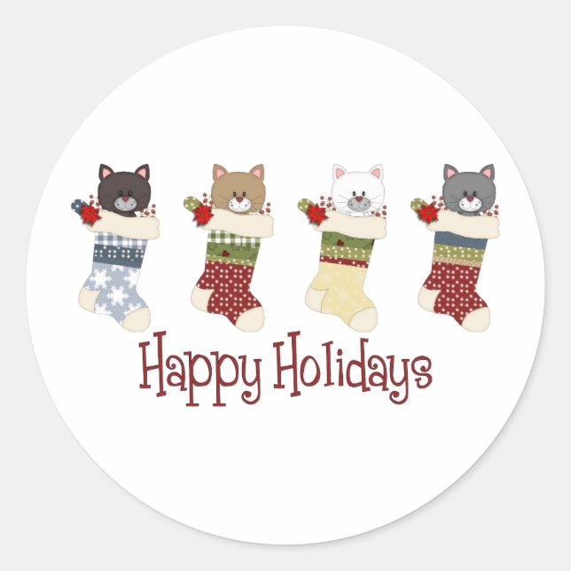 Darling Christmas Cat Strumpfs Runder Aufkleber (Vorderseite)