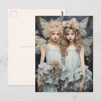 Darling Fairies Blue Satin Dress Hübsch Wings Postkarte