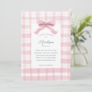Darling Pink Wasserfarbe Kariert und Bow Baby Dusc Einladung