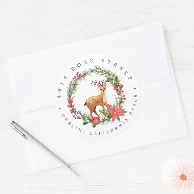 Darling Reindeer | Rücksendeadresse für Weihnachte Runder Aufkleber (Umschlag)