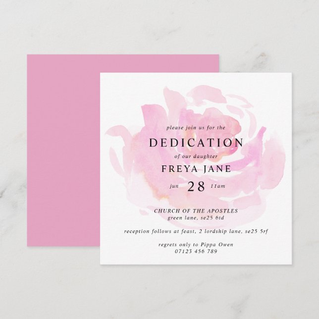 Darling Rose Baby Dedication Square Einladung (Vorne/Hinten)