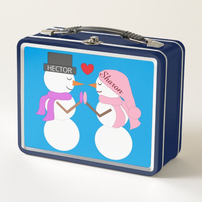Darling Snowpeople in der Liebe: Blaugrün Metall Brotdose (Vorderseite)