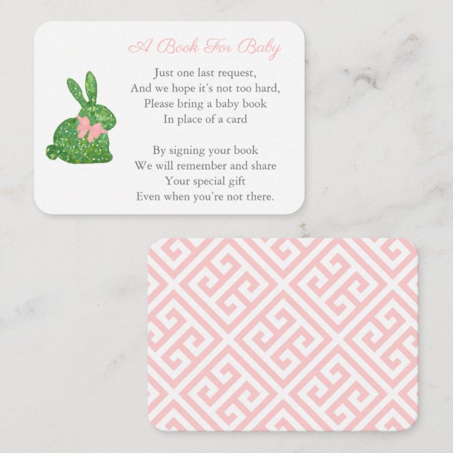Darling Topiary Bunny holt ein Buch für Baby Girl Begleitkarte (Vorne/Hinten)