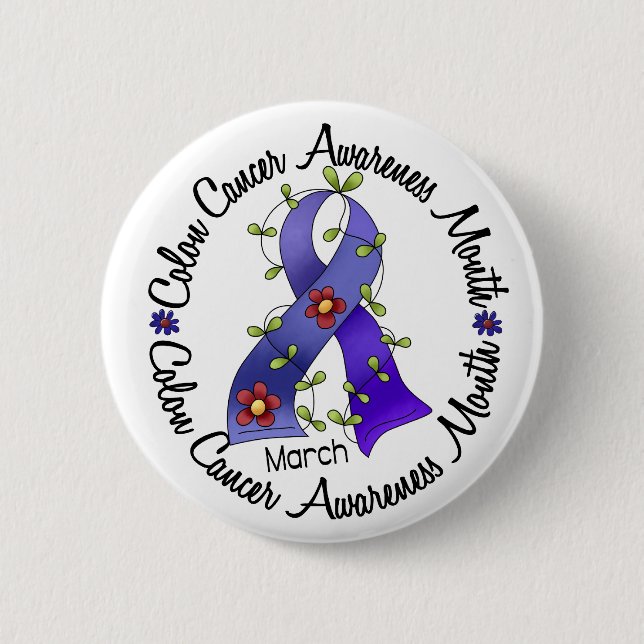 Darmkrebs-Bewusstseins-Monats-Blumen-Band 3 Button (Vorderseite)