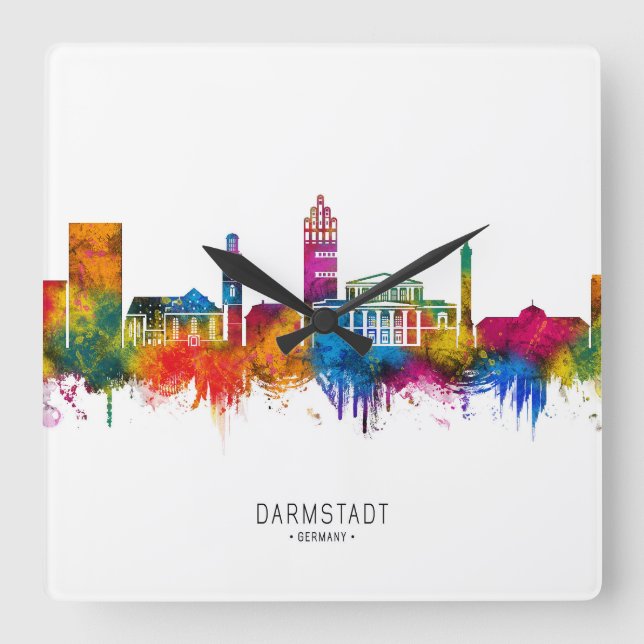 Darmstadt Germany Skyline Quadratische Wanduhr (Vorderseite)