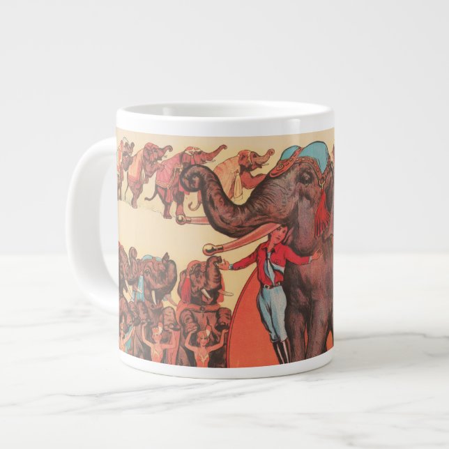 Darstellende Elefanten mit Frauen und Trainer. Jumbo-Tasse (Vorderseite Links)