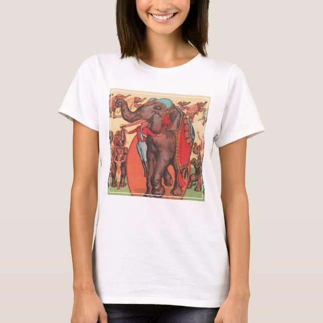 Darstellende Elefanten mit Frauen und Trainer. T-Shirt (Vorderseite)