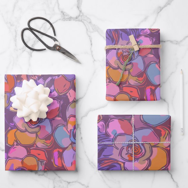 Darstellung der botanischen Blume im Lila Muster Geschenkpapier Set (Vorderseite)