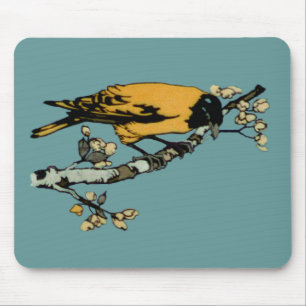 Darstellung der gelben Vintagen Vogeldarstellung Mousepad