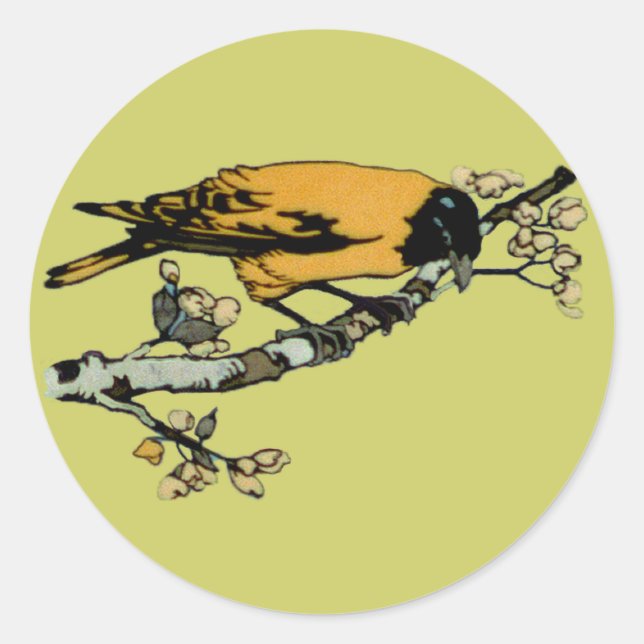 Darstellung der gelben Vintagen Vogeldarstellung Runder Aufkleber (Vorderseite)