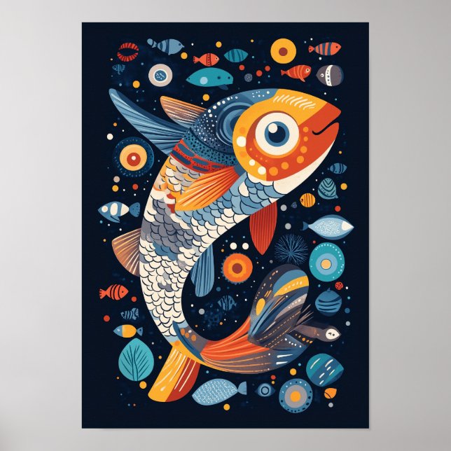 Darstellung der geometrischen Fische Poster (Vorne)